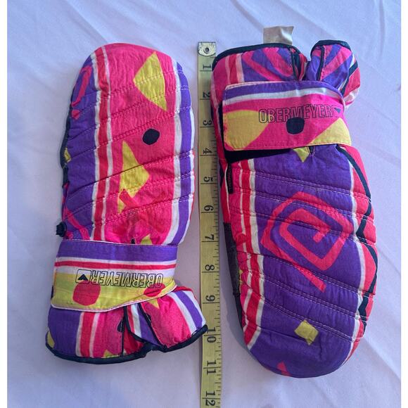 Obermeyer Vtg 90s Skiing Snow Winter Thermal mittins Thinsulate Pink Yellow purp - Picture 6 of 9
